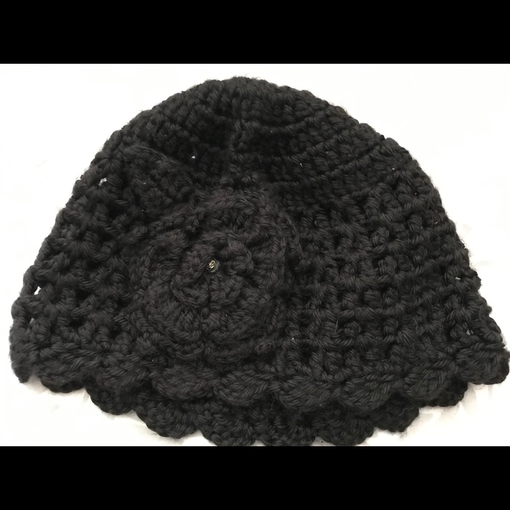 Crochet knit beanie with flower